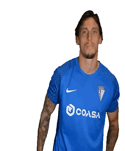 Man In Blue Jersey With Coasa Sticker