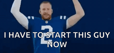 Man In Blue Jersey With Letter P Arms Outstretched GIF