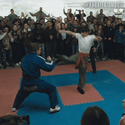 Man In Blue Karate Kicking GIF