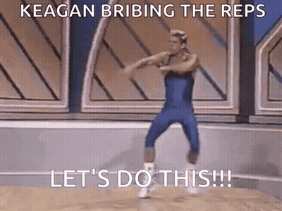 Man In Blue Leotard Jumping Keagan Bribing The Reps Let's Do This GIF