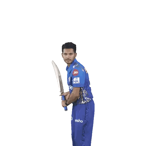Man In Blue Marriott Shirt Holding Cricket Bat Sticker