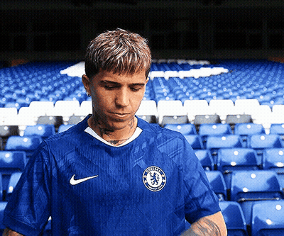 Man In Blue Nike Shirt With Chelsea Logo GIF