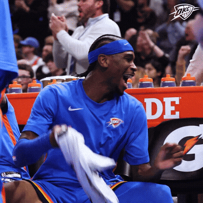 Man In Blue Oklahoma City Thunder Shirt Laughing GIF