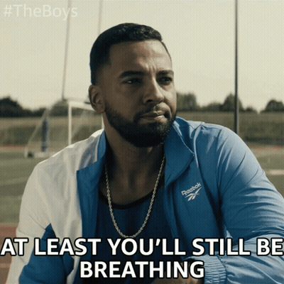 Man In Blue Reebok Jacket Says At Least You'll Still Be Breathing GIF