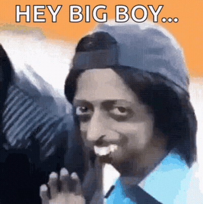 Man In Blue Shirt And Hat Says Hey Big Boy GIF