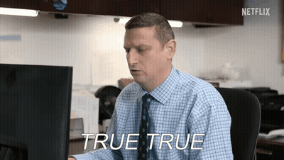 Man In Blue Shirt And Tie At Computer True True GIF