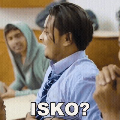 Man In Blue Shirt And Tie Making Funny Face Asking Isko? GIF