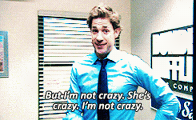 Man In Blue Shirt And Tie Says But Im Not Crazy She's Crazy GIF