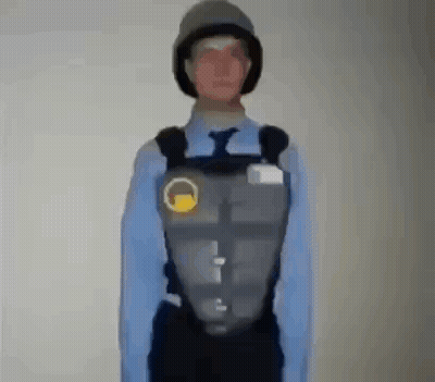Man In Blue Shirt And Tie With Helmet And Vest GIF