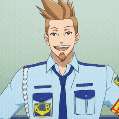 Man In Blue Shirt And Tie With KB Patch GIF