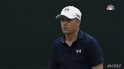 Man In Blue Shirt And White Hat Celebrating With Golf Club GIF