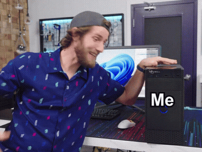 Man In Blue Shirt At Computer Saying Me GIF