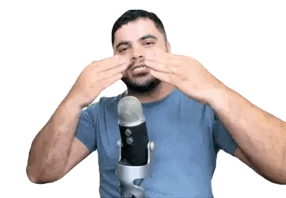 Man In Blue Shirt At Microphone Sticker