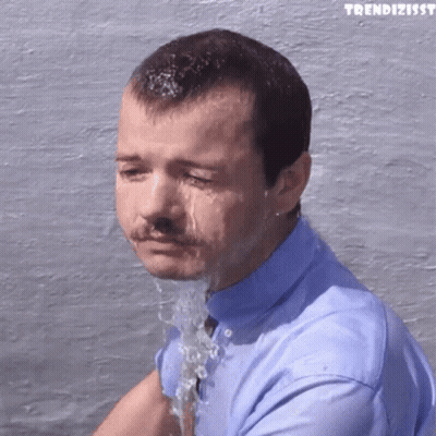 Man In Blue Shirt Crying Water From Mouth GIF