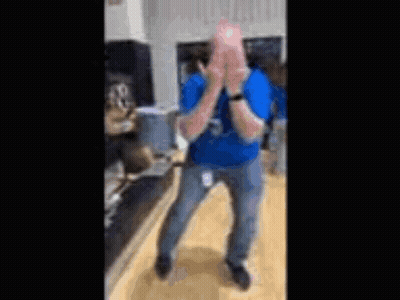 Man In Blue Shirt Dancing And Clapping GIF