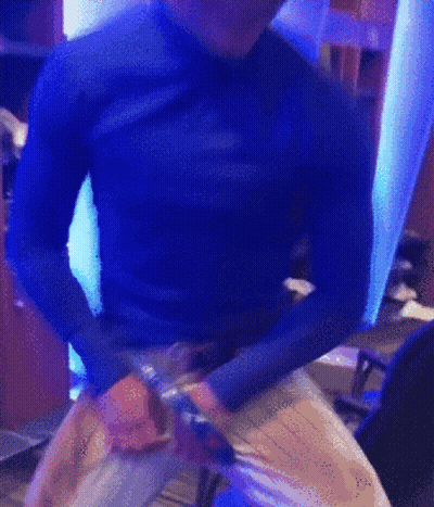 Man In Blue Shirt Dancing In Blue Room GIF