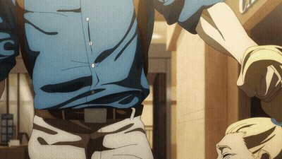 Man In Blue Shirt Holding Another Upside Down GIF