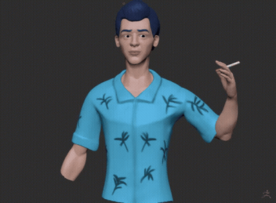 Man In Blue Shirt Holding Cigarette GIF