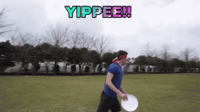 Man In Blue Shirt Holding Frisbee Saying Yippee GIF