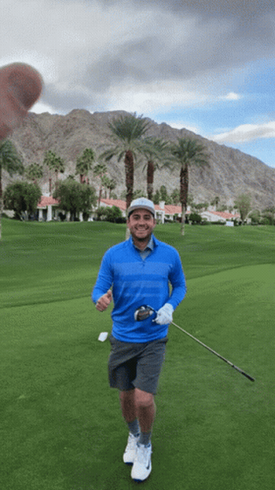 Man In Blue Shirt Holding Golf Club GIF