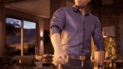 Man In Blue Shirt Holding Hand GIF