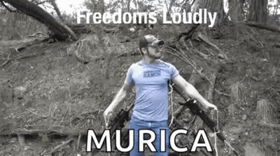 Man In Blue Shirt Holding Two Guns In Woods GIF
