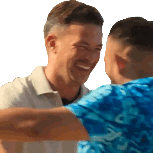 Man In Blue Shirt Hugging Sticker
