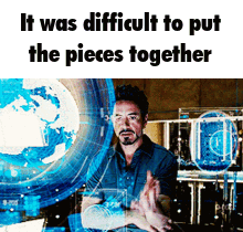 Man In Blue Shirt In Front Of Screen Saying It Was Difficult To Put The Pieces Together GIF