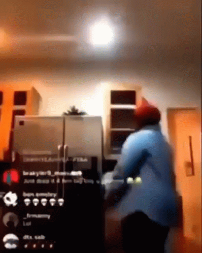 Man In Blue Shirt In Kitchen GIF