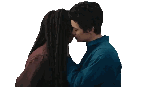 Man In Blue Shirt Kissing Woman With Dreadlocks Sticker