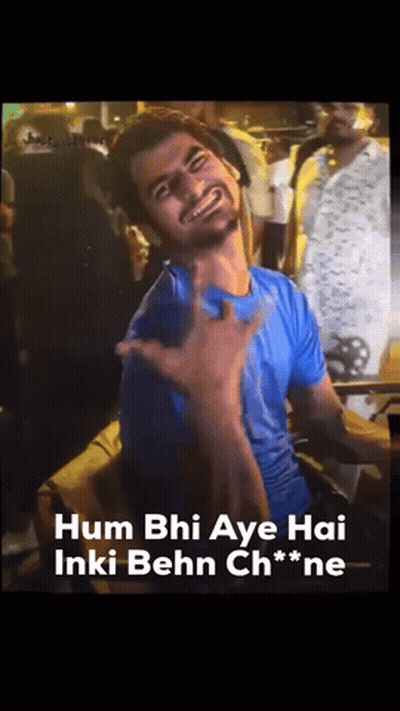 Man in Blue Shirt Making Funny Face Hum Bhi Aye Hai Inki Behn Ch* Ne