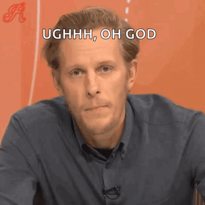 Man In Blue Shirt Making Funny Face Saying Ughh Oh God GIF