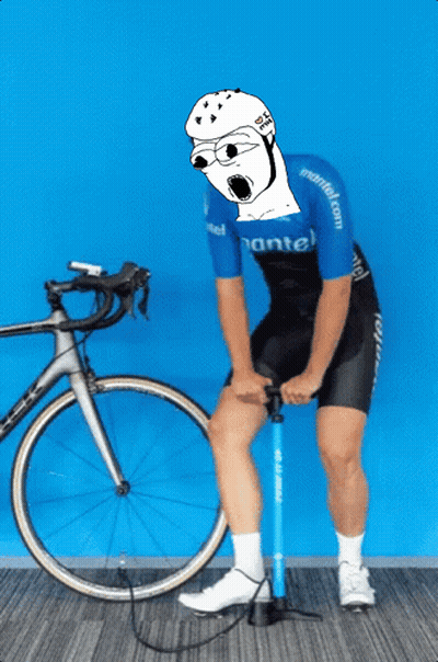 Man In Blue Shirt Mantel Pumping Tire GIF