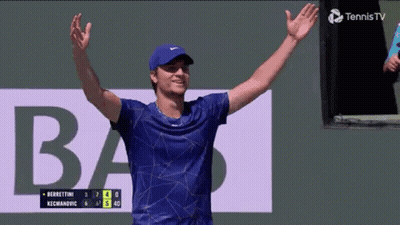 Man In Blue Shirt Mouth Open Tennis Court GIF