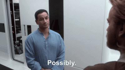Man In Blue Shirt Next To Another Saying Possibly GIF