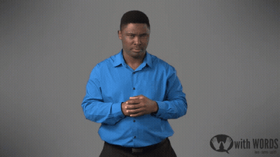 Man In Blue Shirt Next To Sign With Words GIF