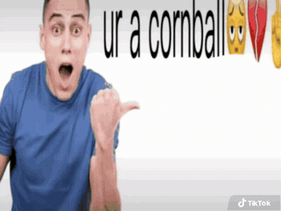 Man In Blue Shirt Pointing At Ur A Cornball GIF