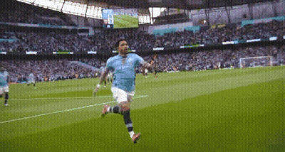 Man In Blue Shirt Running On Soccer Field GIF