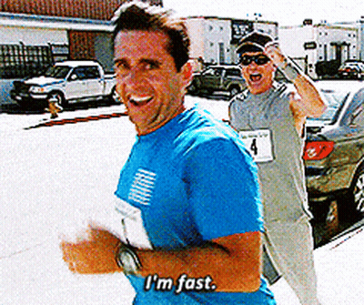 Man In Blue Shirt Running Says I'm Fast GIF