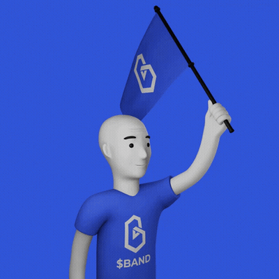 Man In Blue Shirt Saying Band Holds Flag GIF