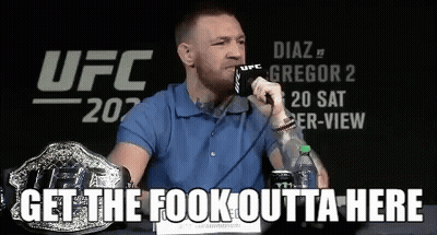 Man In Blue Shirt Saying Get The Fook Outta Here GIF