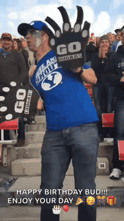 Man In Blue Shirt Saying Go Cougars Dancing GIF