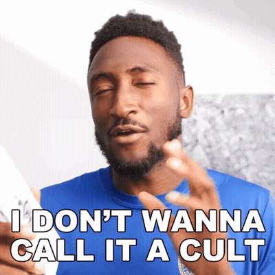 Man In Blue Shirt Saying I Don't Wanna Call It A Cult GIF