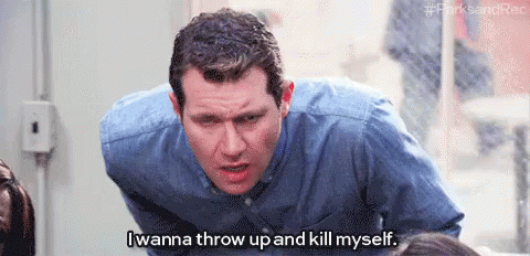 Man In Blue Shirt Saying I Wanna Throw Up And Kill Myself GIF