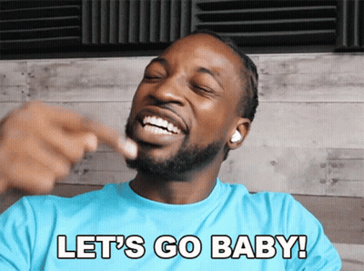 Man In Blue Shirt Saying Let's Go Baby While Pointing GIF