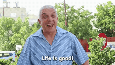 Man In Blue Shirt Saying Life Is Good At Stop Sign GIF