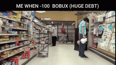 Man In Blue Shirt Saying Me When 100 Bobux Huge Debt GIF