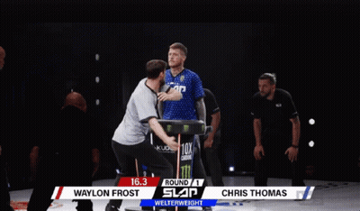 Man In Blue Shirt Saying Slap GIF