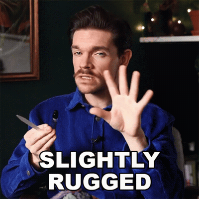 Man In Blue Shirt Saying Slightly Rugged GIF