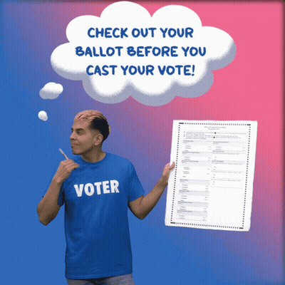 Man In Blue Shirt Saying Voter Holding Ballot GIF